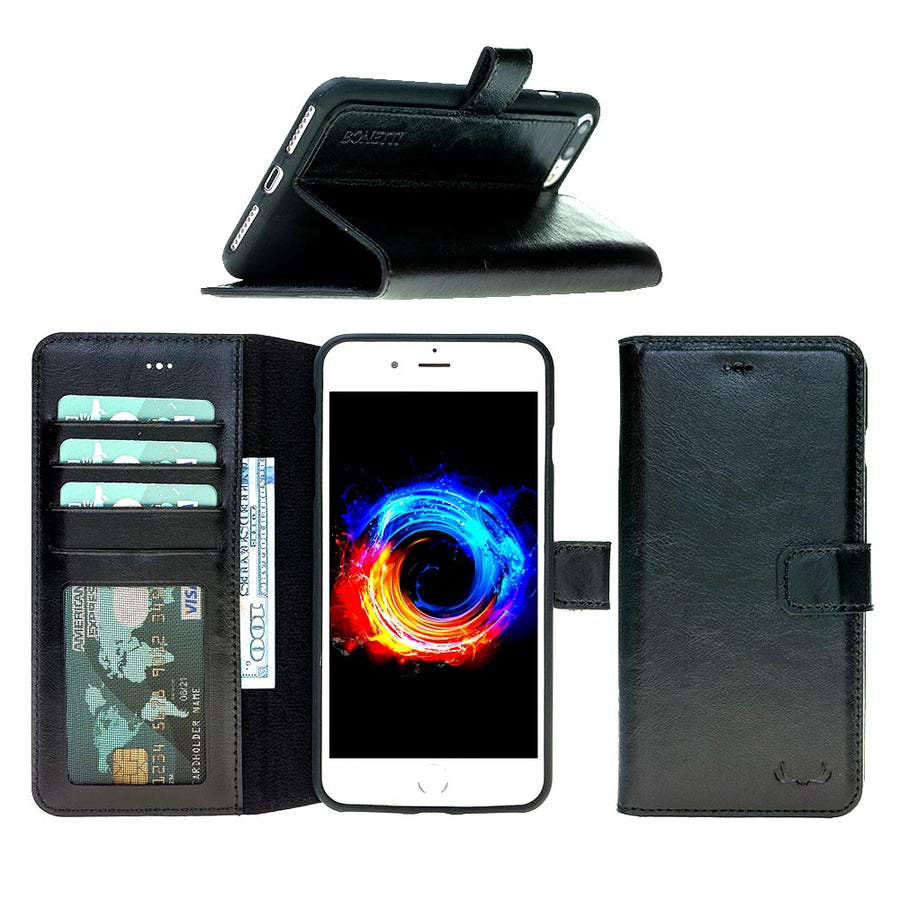 Leather Wallet Case with ID Window for iPhone 6 / 6S - Rustic Black