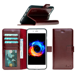 Leather Wallet Case with ID Window for iPhone 7 Plus / 8 Plus - Rustic Burgundy