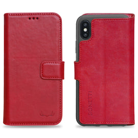 Wallet ID Window  Leather Protective Slim Fit Wallet Phone Case with Credit Card Slots for iPhone XS -Red