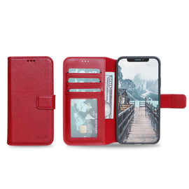 Wallet ID Window  Leather Protective Slim Fit Wallet Phone Case with Credit Card Slots for iPhone XS -Red