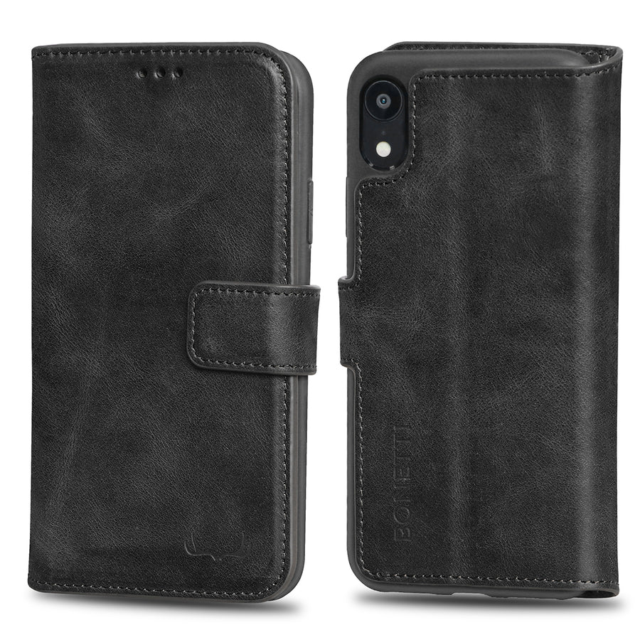 Wallet ID Window  Leather Protective Slim Fit Wallet Phone Case with Credit Card Slots for iPhone XR -Black