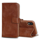 Wallet ID Window  Leather Protective Slim Fit Wallet Phone Case with Credit Card Slots for iPhone XR-Brown